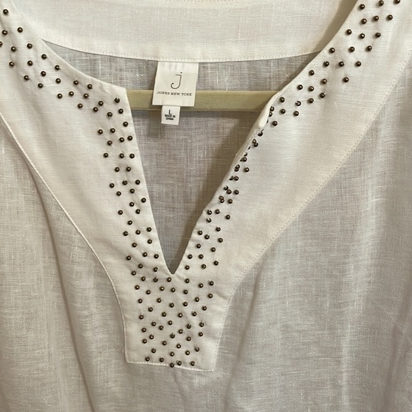 White linen top and pants for summer! JONES NY size L - Picture 4 of 5